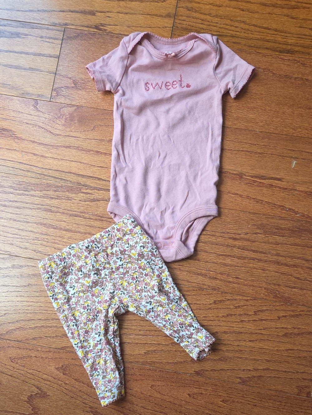 Carter's Pink "Sweet" Bodysuit with Floral Pink/Yellow Leggings